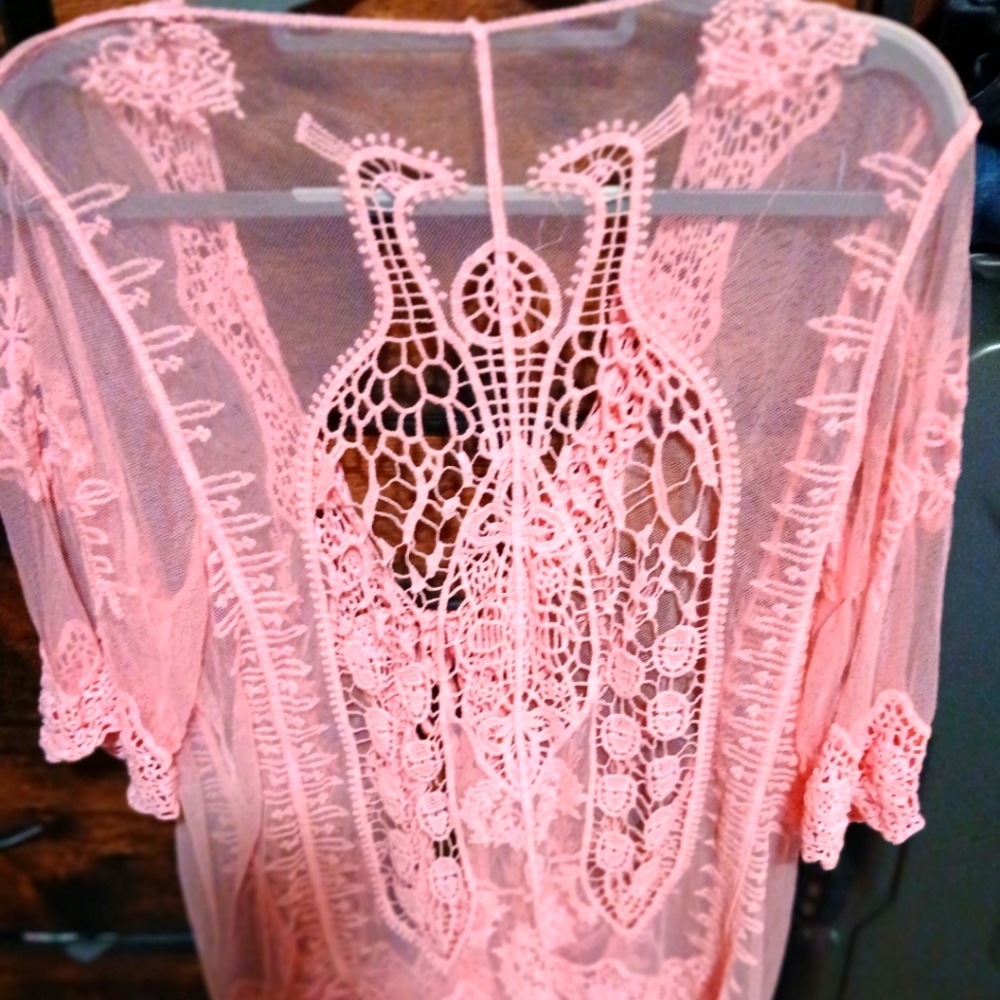 Unique & Beautiful Pink Peacock embroidered pink shaw cover wrap.